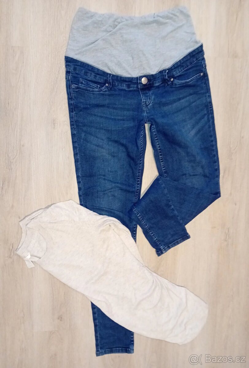 Těhotenské džíny a svetřík H&M