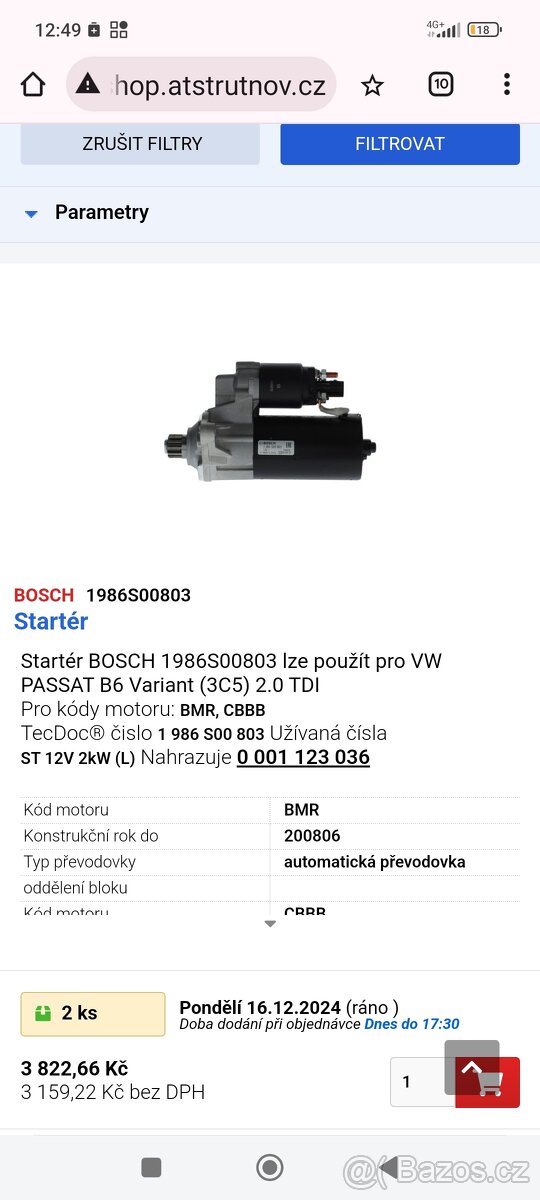 Startér Passat B6 2l tdi dsg