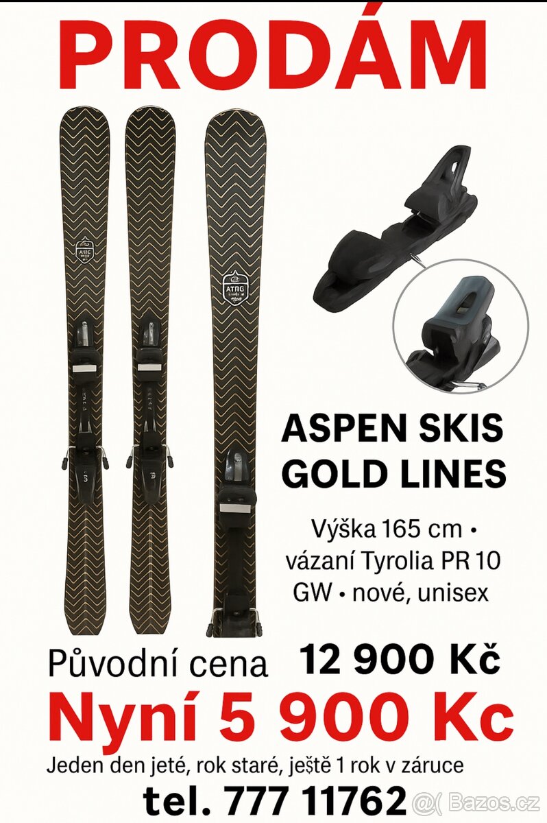 Nové Lyže Aspen Skis + vázání Tyrolia