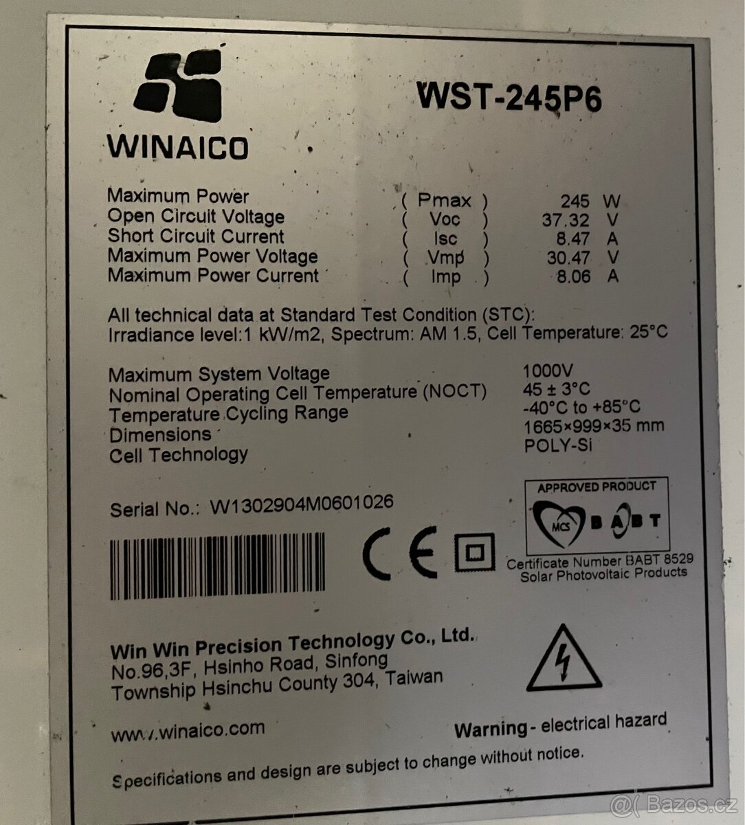 Solární panel 245 W