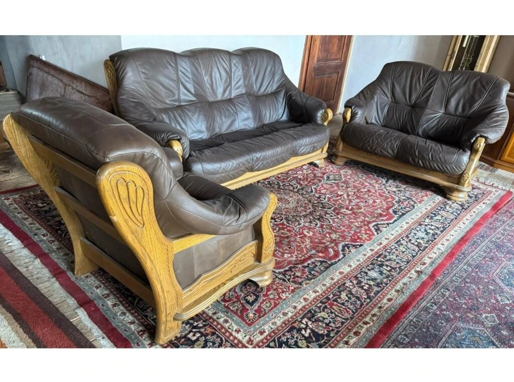 Dubová rustikální kožená sedačka, 3788