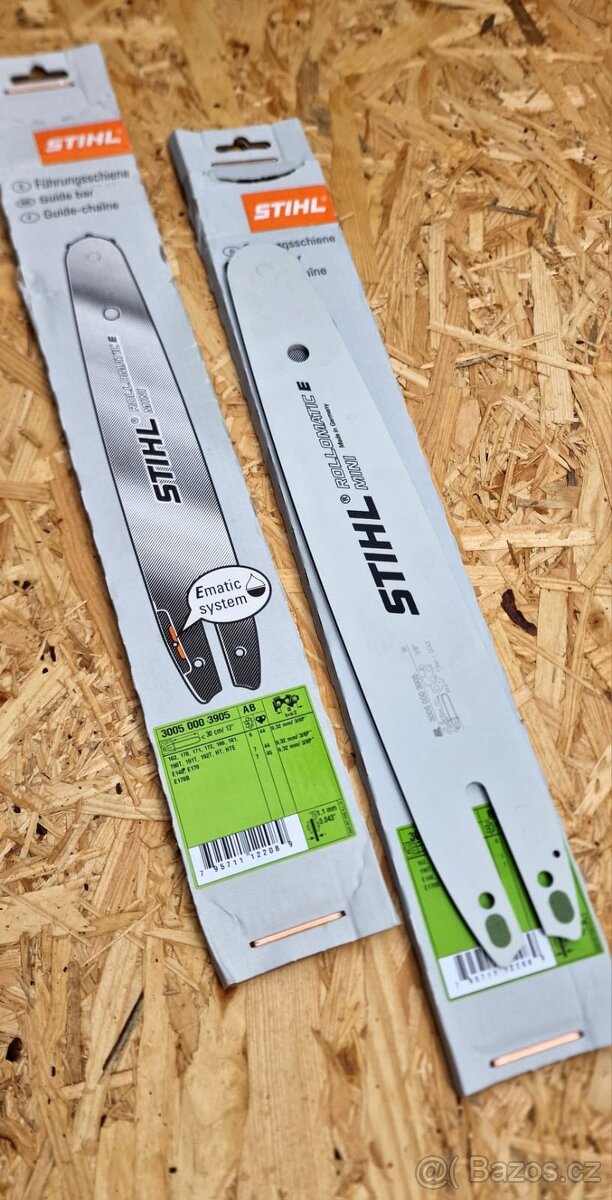 Prodám 2 originál vodicí NEPOUŽITÉ lišty Stihl + 2 řetězy