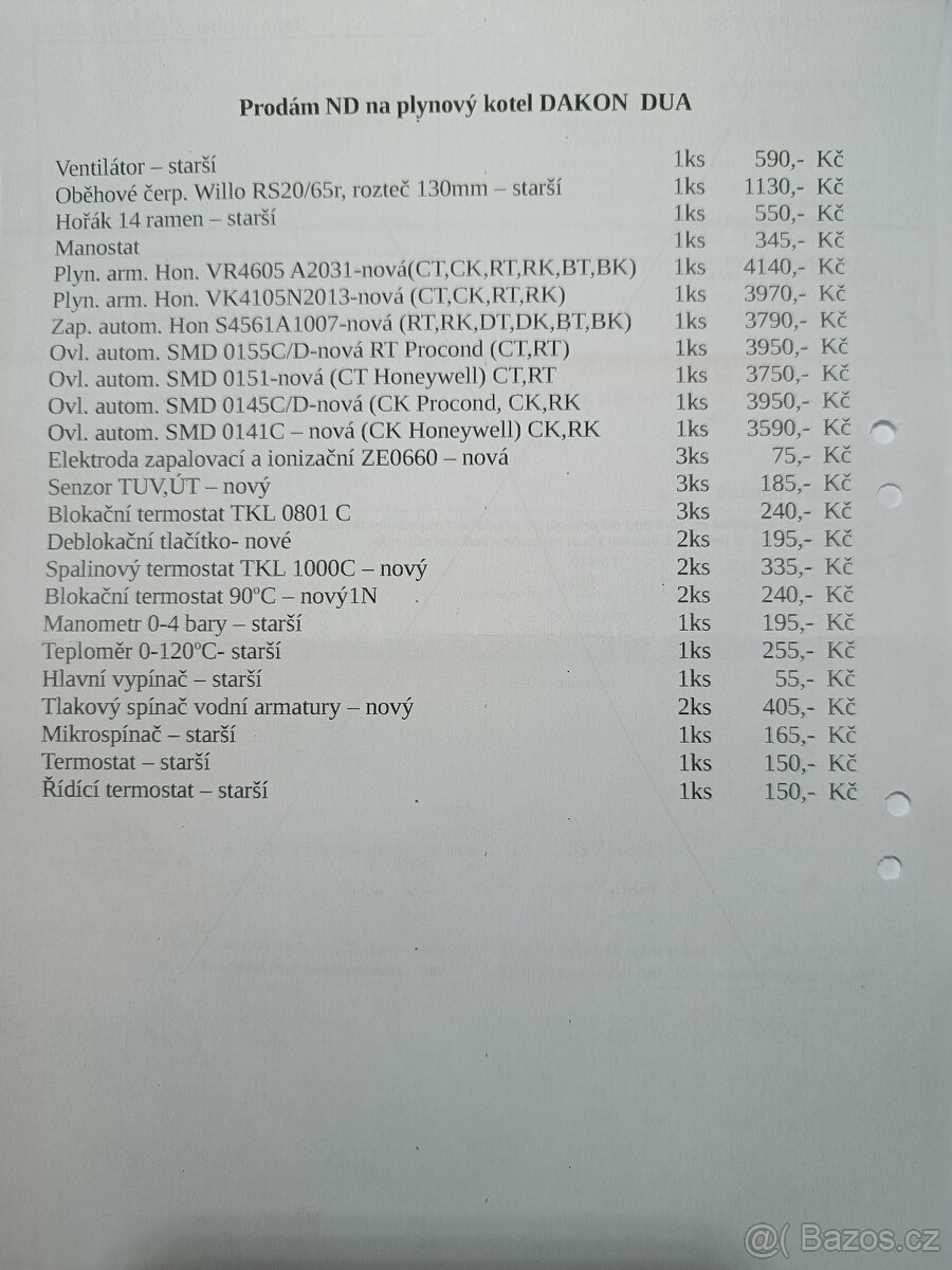náhradní díly na kotle Dakon DUA 24 - ukončení živnosti