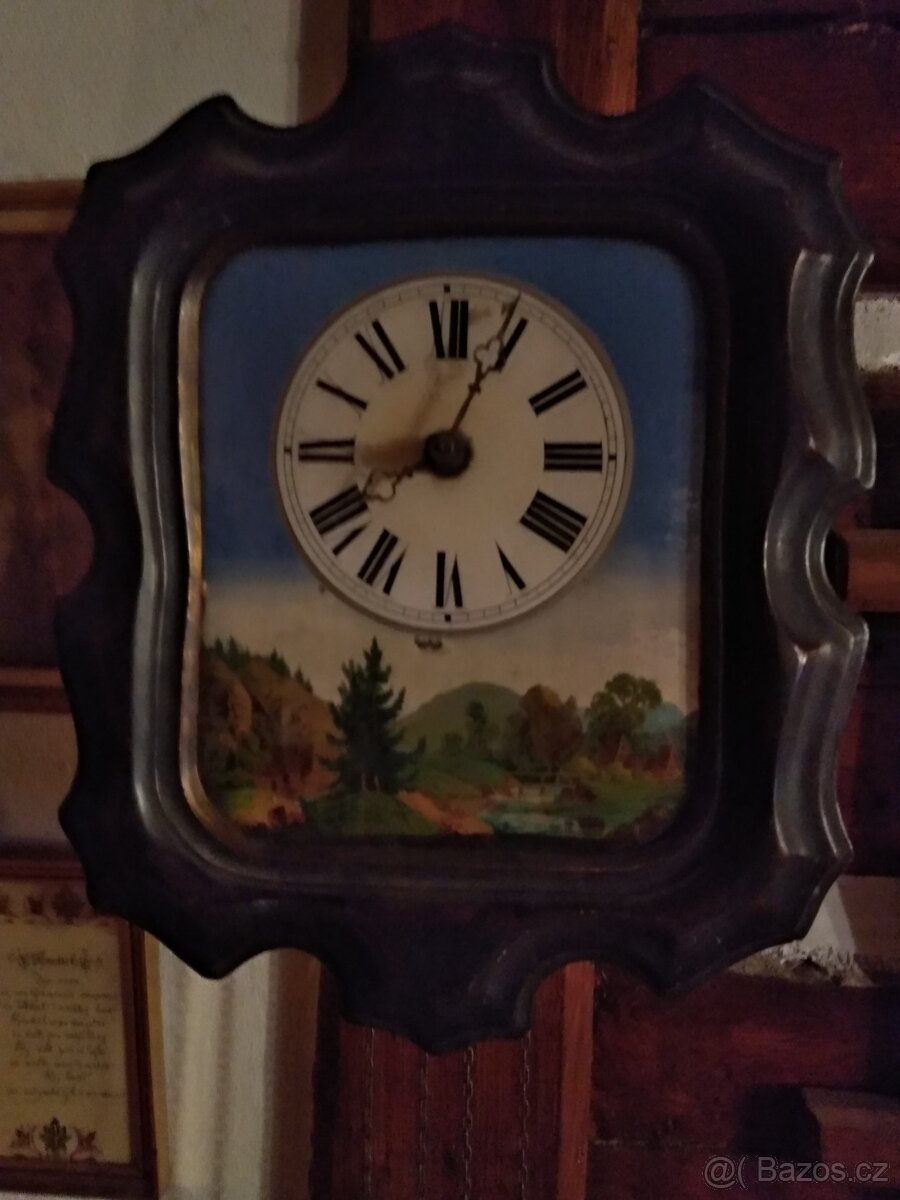 2 závažové selské hodiny, vše původní