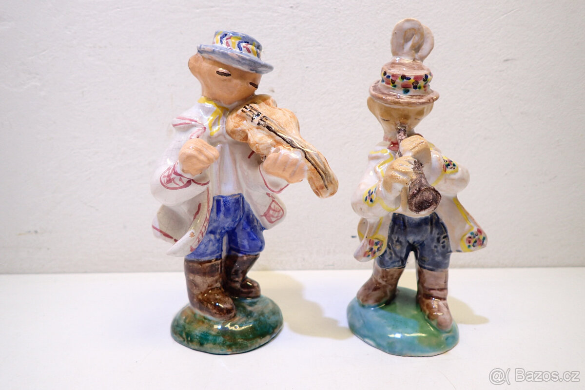 Houslista + Klarinetista - 2 x stará soška 