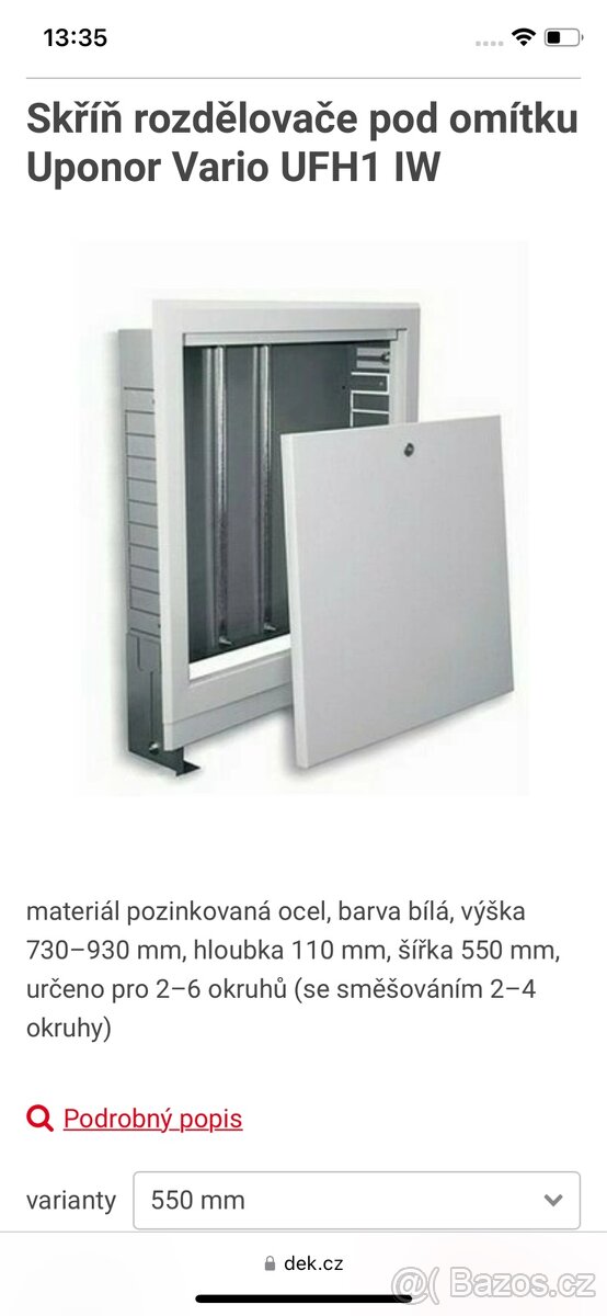Skříň rozdělovače pod omítku Uponor