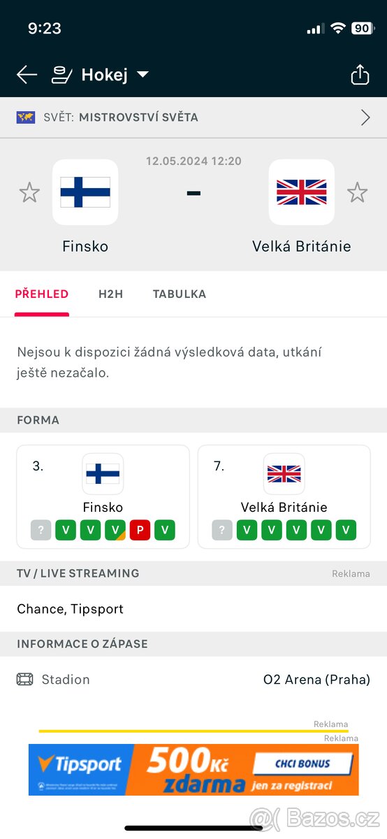 Vstupenky MS v hokeji Praha Finsko-Velká Británie