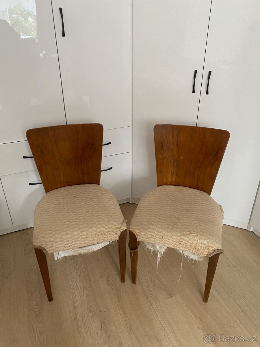 Dvě židle Halabala “lízátka” - K RENOVACI/PŘEČALOUNĚNÍ