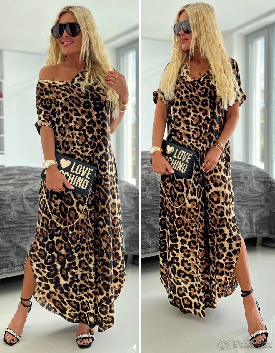 L/XL Vzorované dámské maxi šaty se vzorem leopard