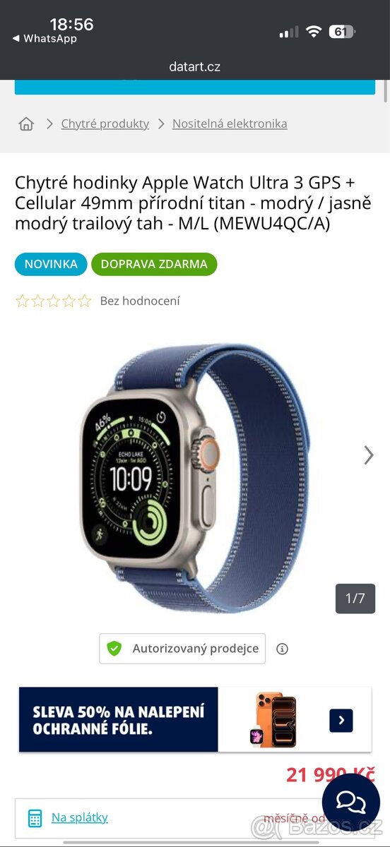 Apple Watch Ultra 3. Nerozbalene, 2 roky zaruka.