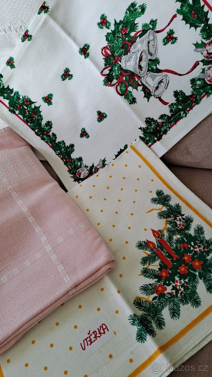 Retro ubrusy, lněné ubrousky, vánoční utěrky...