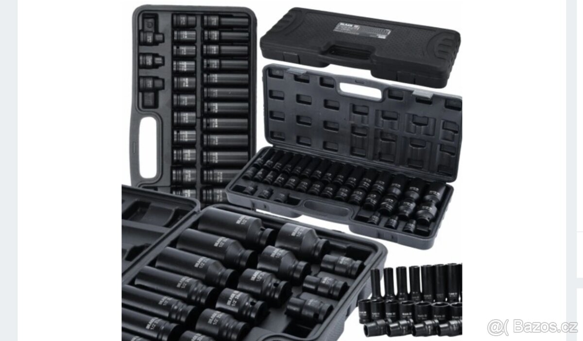 SADA NÁRAZOVÝCH NÁSTAVCŮ S HLUBOKÝMI NÁSTRČNÝMI KLÍČI 1/2" 