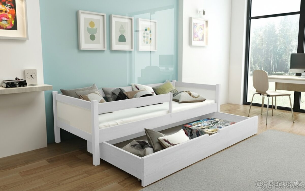 NOVÁ dětská postel BOROVICE bíla + MATRACE + ŠUPLÍK