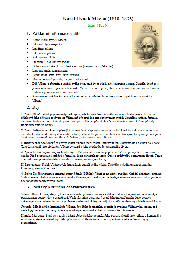 Maturitní rozbory knih – Český jazyk a literatura