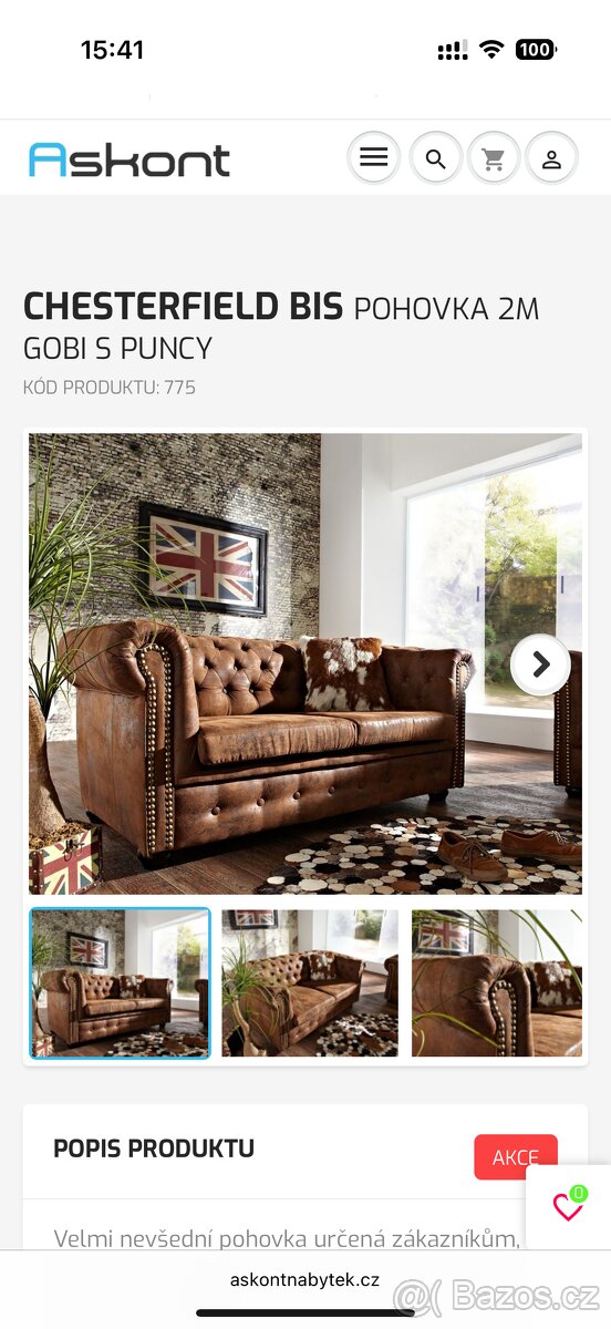 Prodám krásnou Chesterfield sedačku