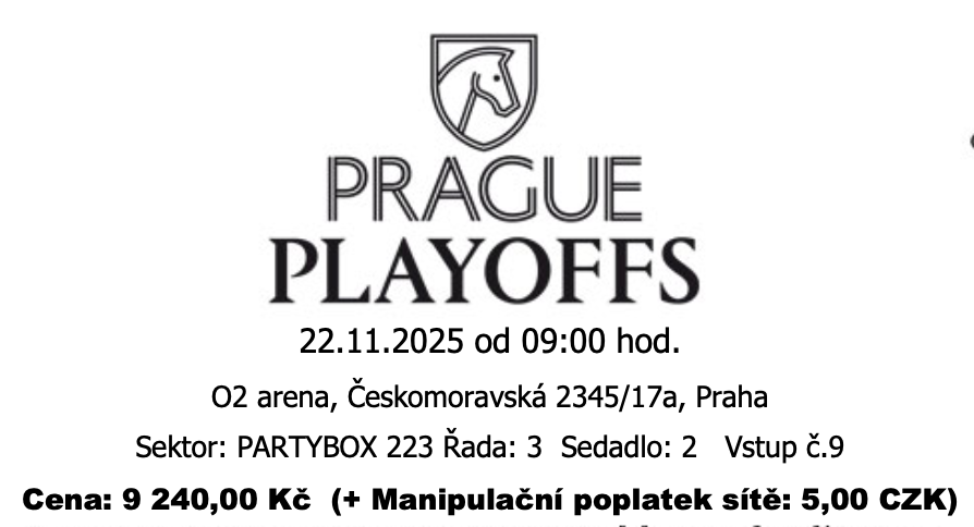 Prague Playoffs - 22.11. - Partybox - Čtyři vstupenky