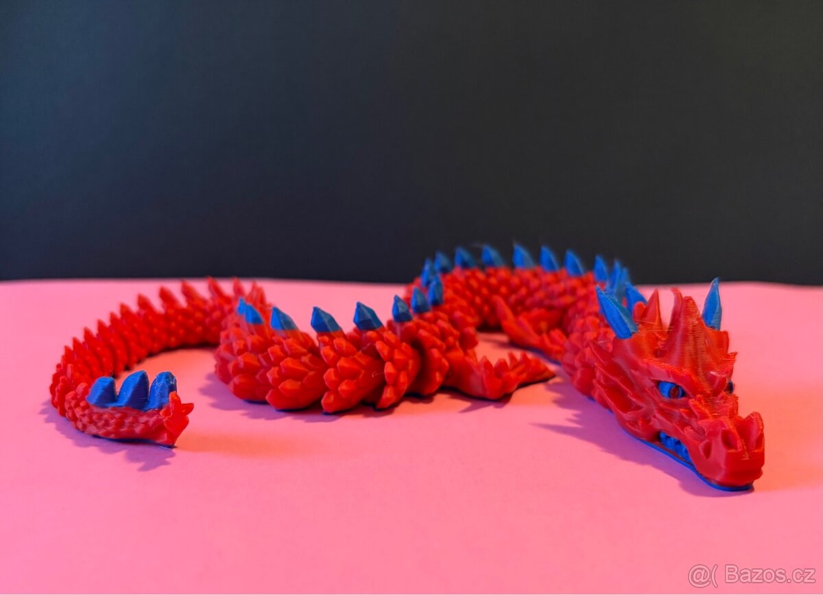 🐉 Artikulovaný 3D tištěný drak – červeno-modrý