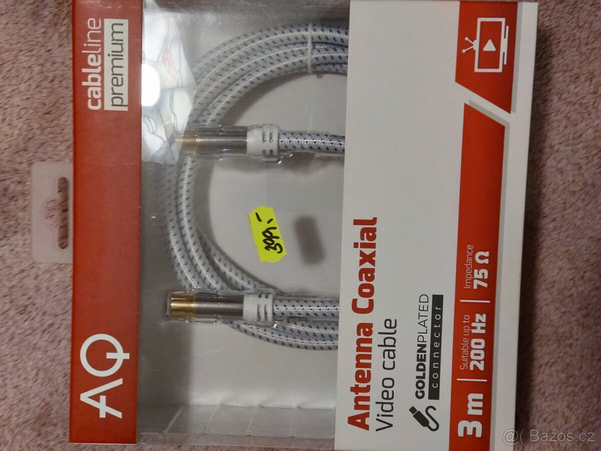 Koaxiální kabel AQ 3m TV Nevybalený, ideál pro OLED/QLED.