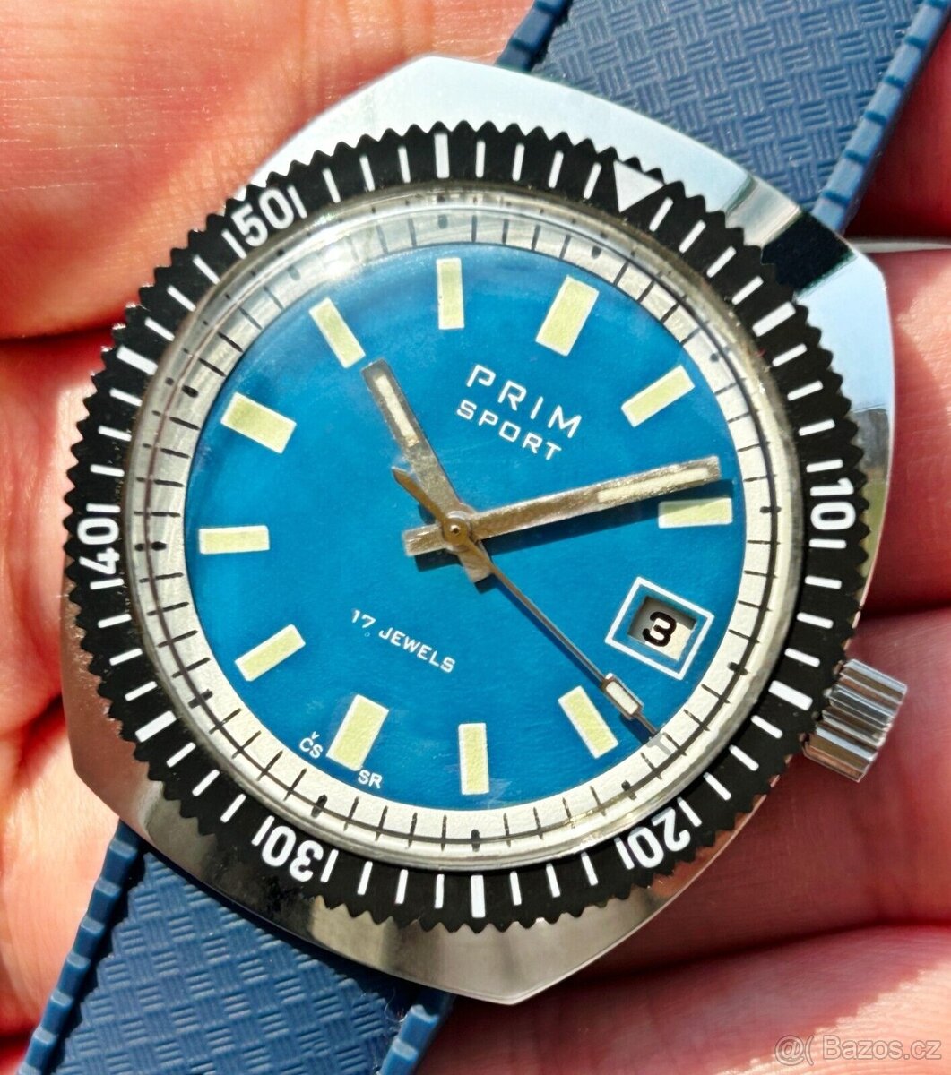 Československé mechanické vintage hodinky PRIM Sport 2 Modré