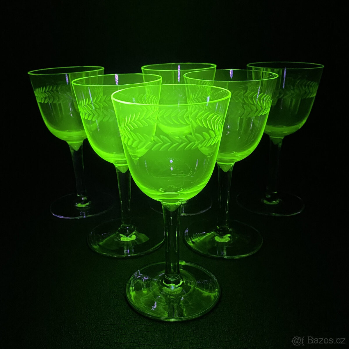 6x starožitná sklenice 120ml, uranové sklo