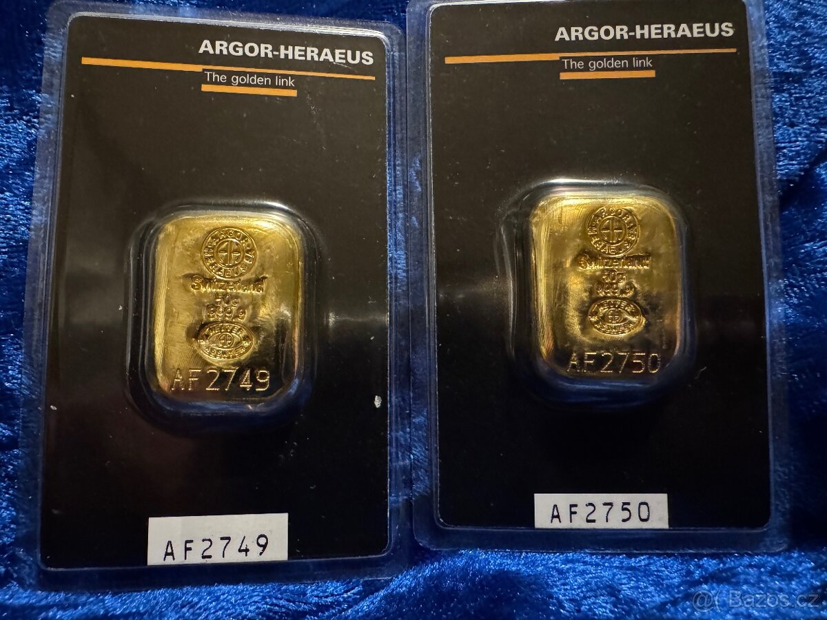 Investiční zlatý slitek Argor heraeus 50g