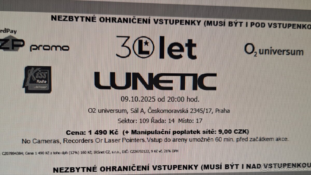 Lunetic 30 let + VIP catering (2 osoby)
