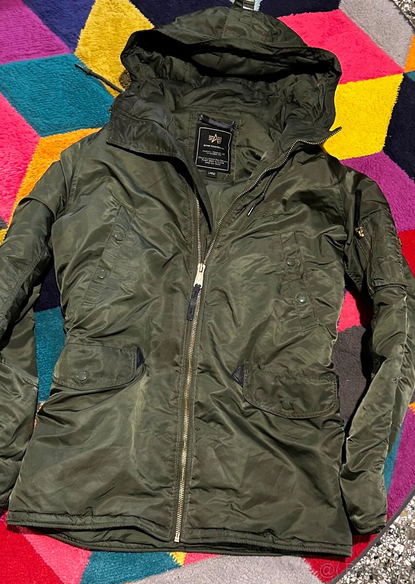 ALPHA-INDUSTRIES ZIMNÍ KHAKI PÁRKA -BUNDA LARGE(L-XL)–💪🏽