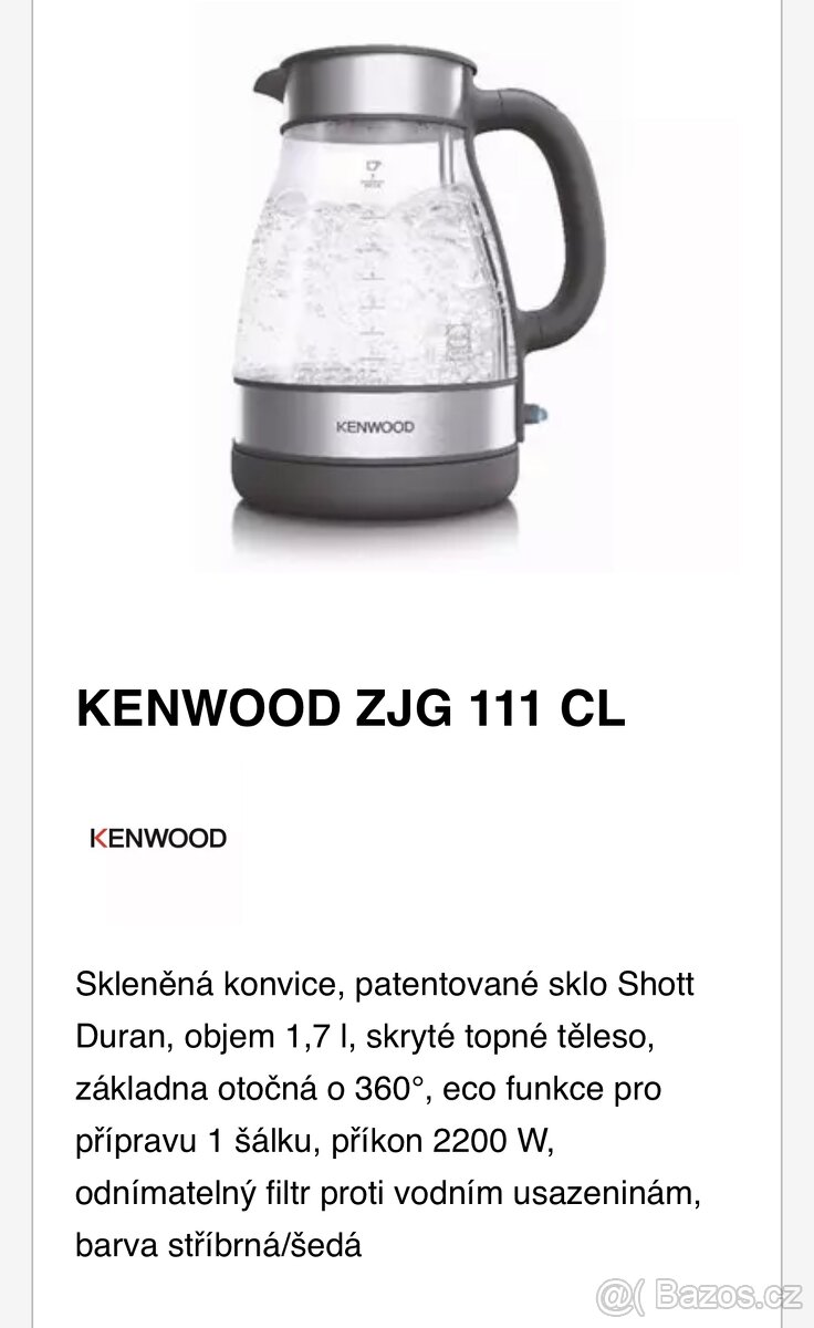SLEVA Rychlovarná konvice Kenwood Germany sklo duran