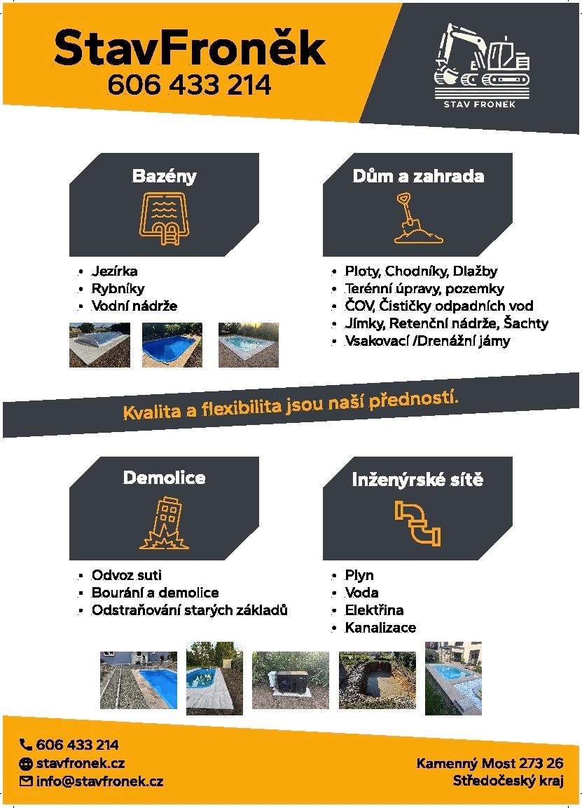 Zemní a výkopové (bagrování), zednické a stavební práce