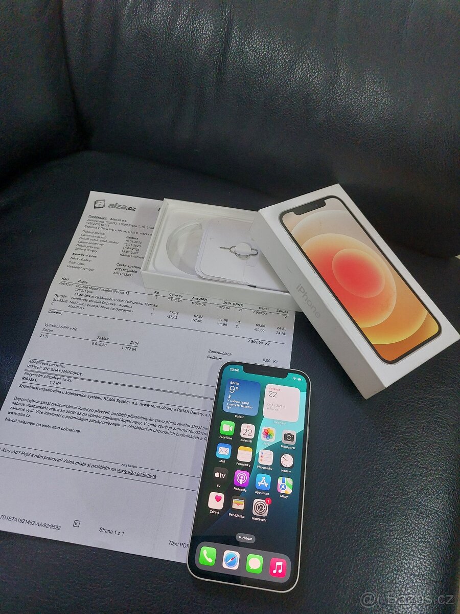 iPhone 12, 128 GB, baterie 85%, doklad, záruka, krabička