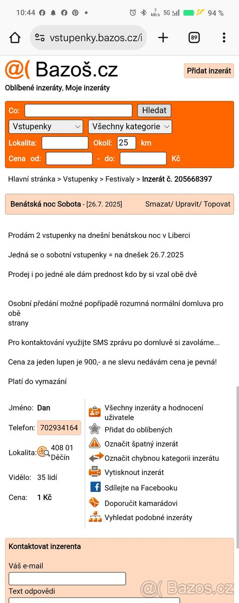 POZOR na PODVOD, VSTUPENKY/ FESTIVALY BENÁTSKÁ NOC/ŠTĚRKOVNA