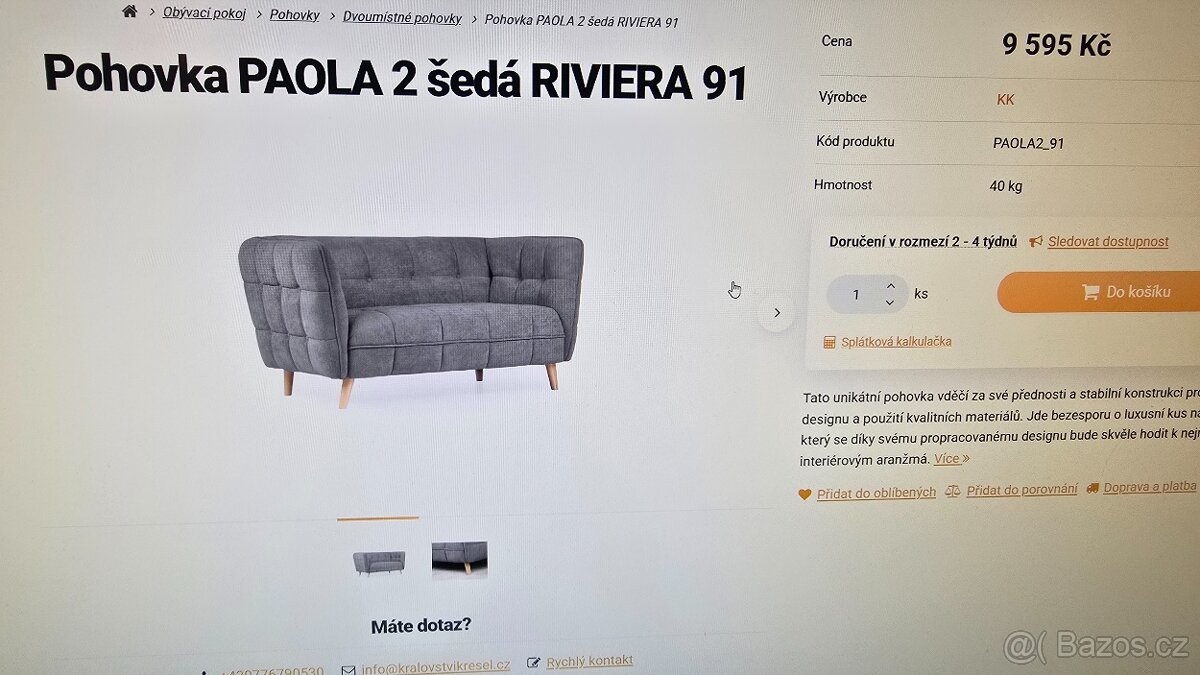Pohovka PAOLA 2 šedá