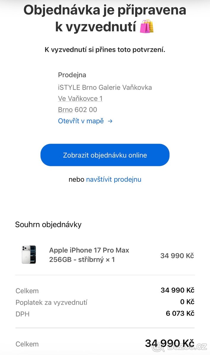 IPhone 17 pro max k vyzvednutí Praha / brno
