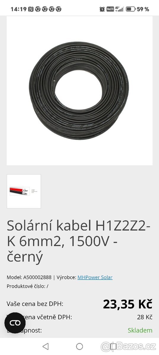 Prodám kabely na fotovoltaiku