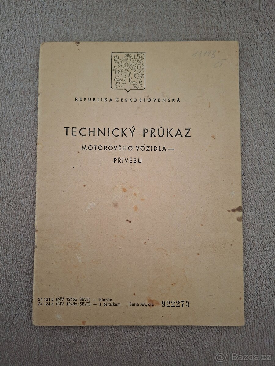 Technický průkaz skútr ČZ 175/502
