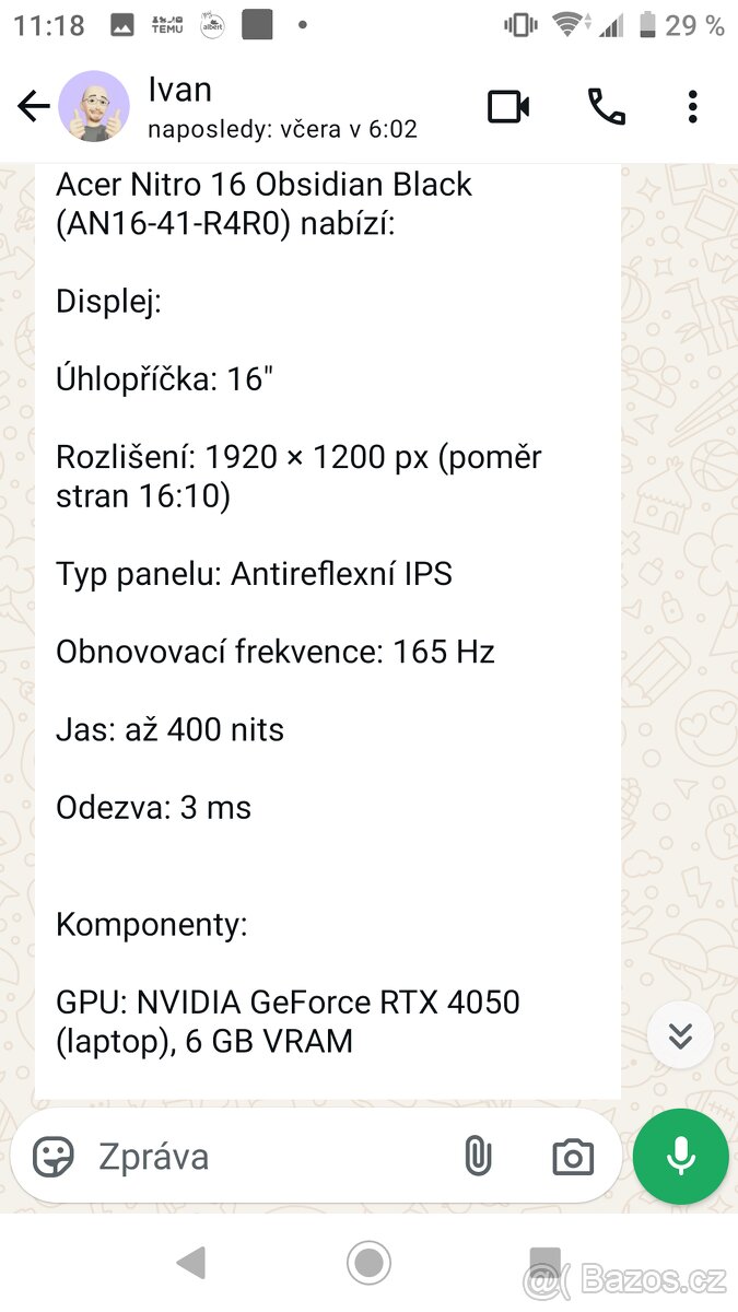 Prodam Acer Nitro Obsidian.