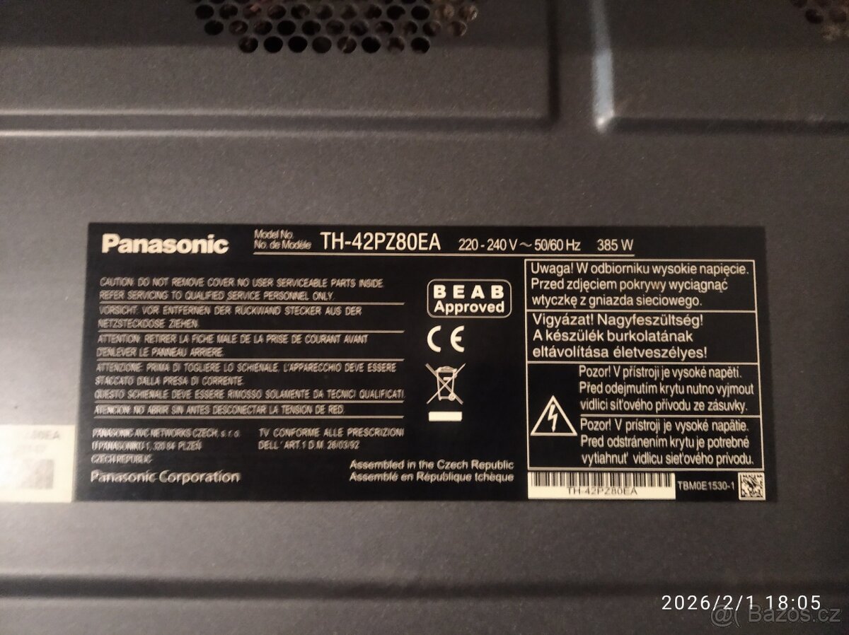 plazmová televize Panasonic TH42PZ80EA