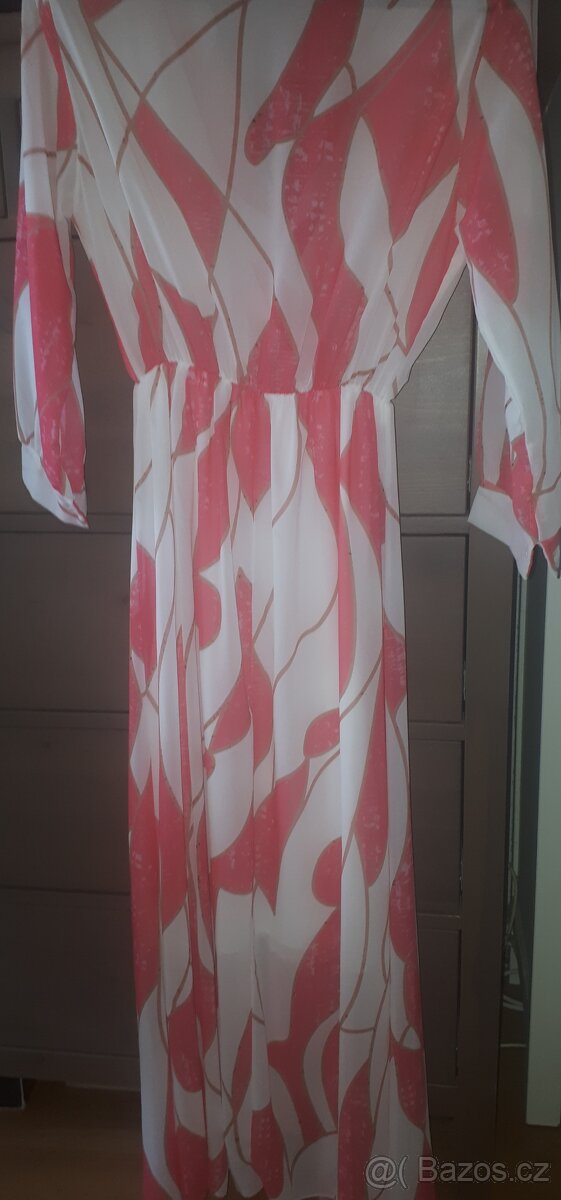 Bílo-růžové elegantní šaty vel. L