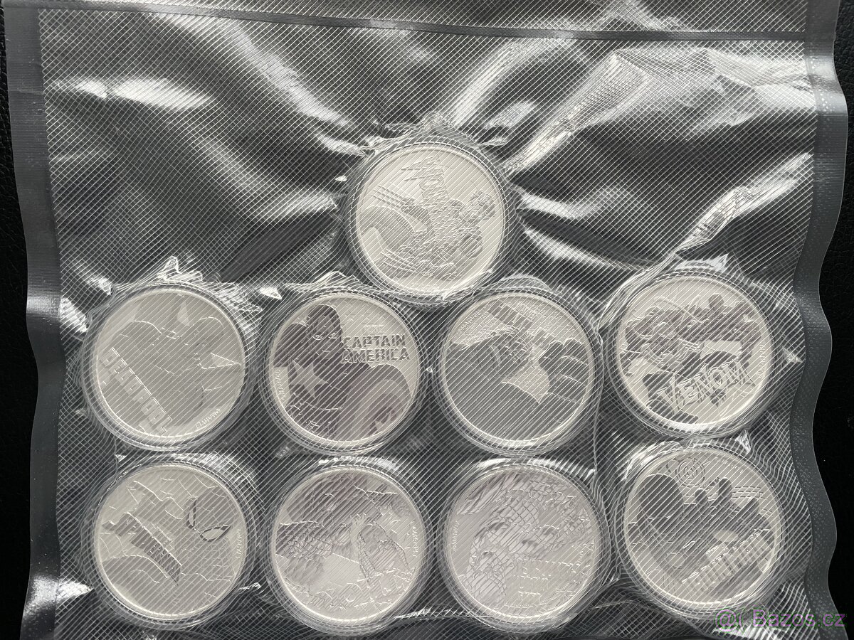 Stříbrné mince MARVEL serie 9x 1 oz