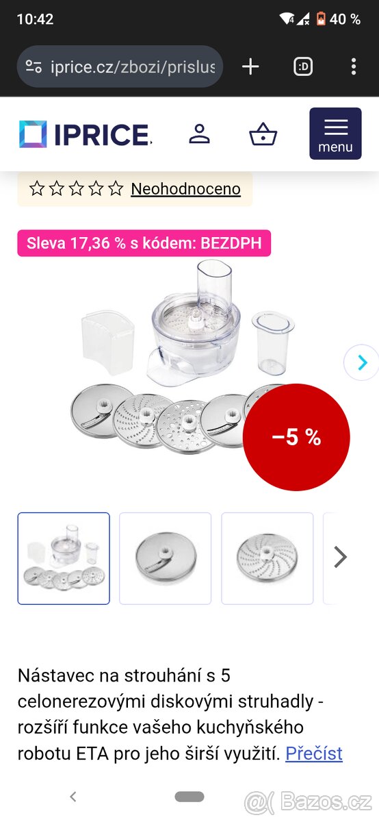 Nástavec na strouhání na ETA robot Gratus a strouhaci
