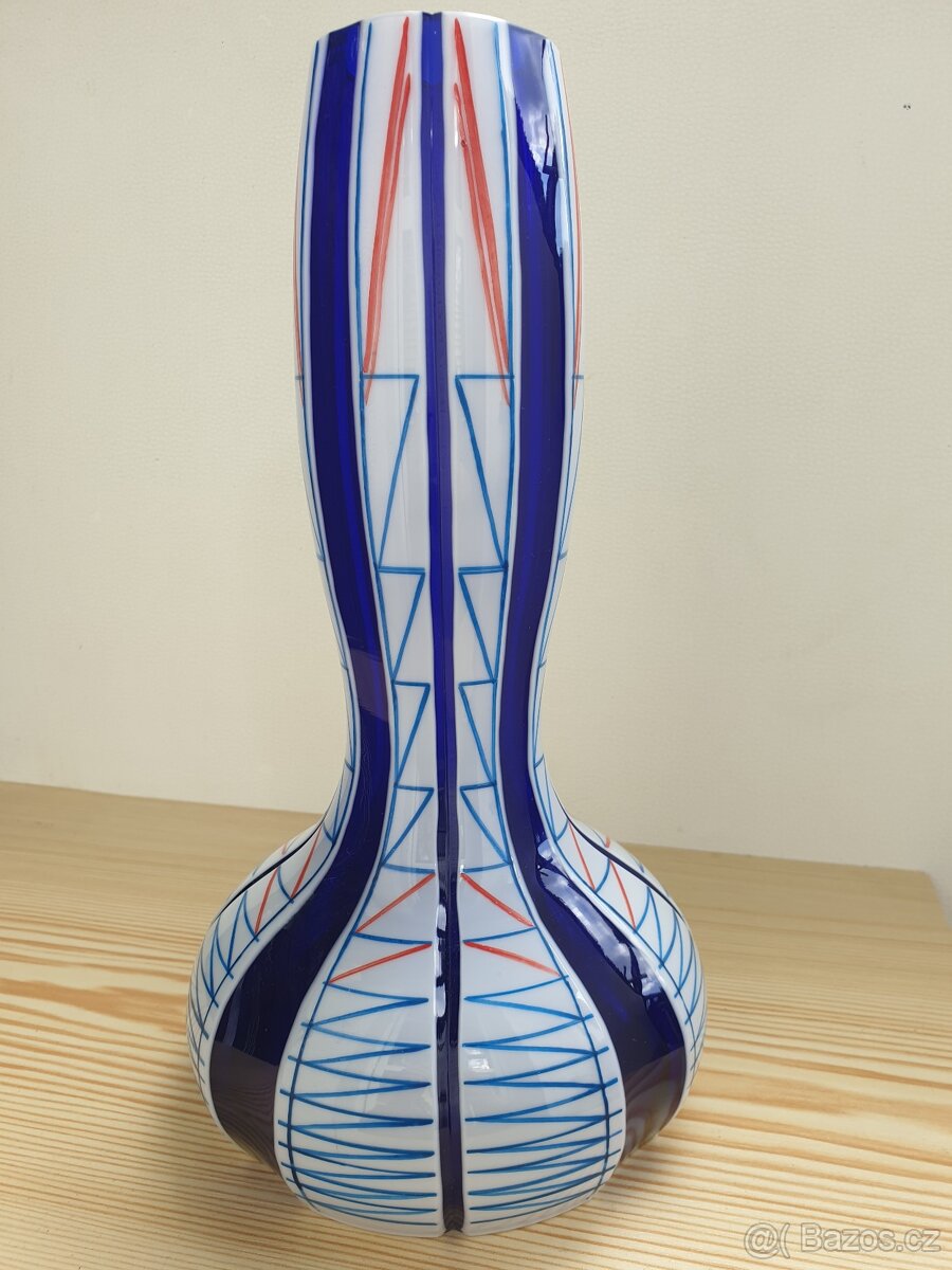 ZAMLUVENO-STAROŽITNÁ PŘEJÍMANÁ SKLENĚNÁ VÁZA RETRO 31CM