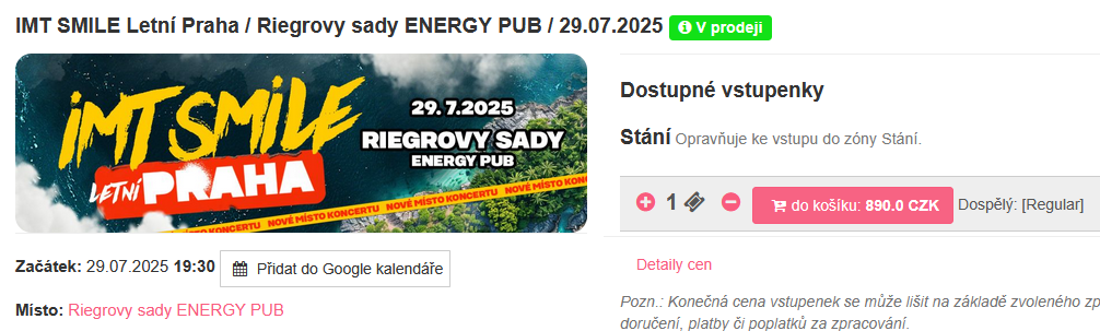 IMT Smile Riegrovy sady 29.7.2025 19:30
