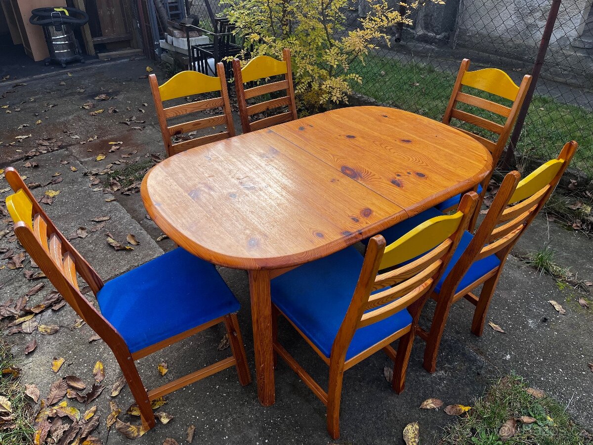 Kuchyňský stůl masiv 140x90, rozkládací, 6x židle