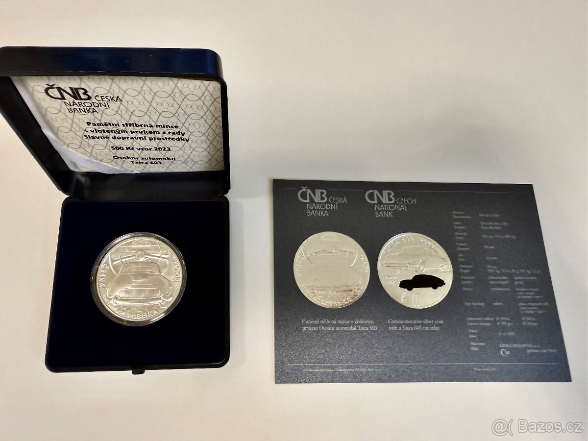 STŘÍBRNÁ MINCE 500 KČ AUTOMOBIL TATRA 603 BĚŽNÁ KVALITA