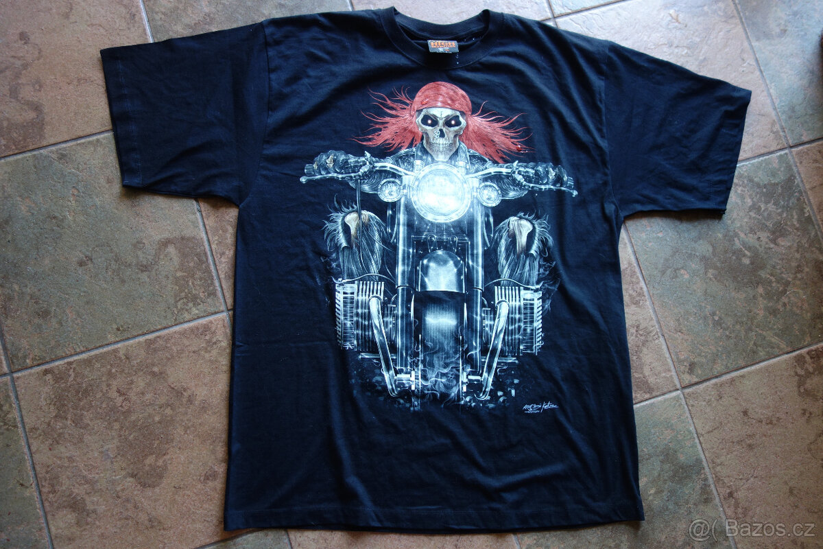 MOTORKÁŘSKÉ /ROCKOVÉ TRIČKO / SVÍTÍCÍ vel XXL