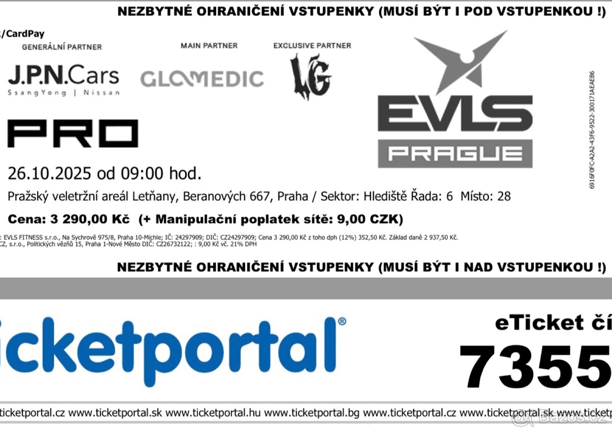 EVLS Prague Pro – vstupenka na finále 26.10.2025