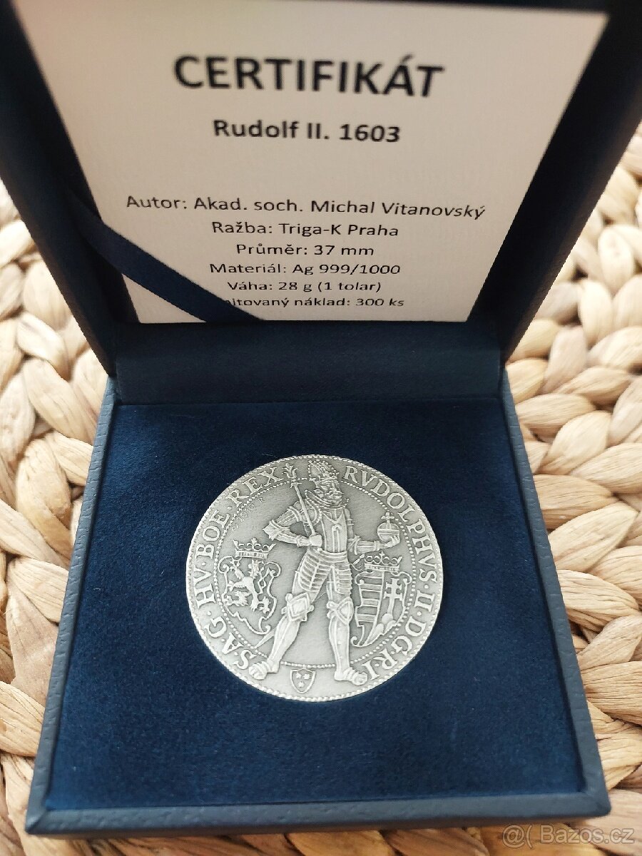 Medaile Ag 1 tolar Rudolf II 1603- 2010 Vitanovský