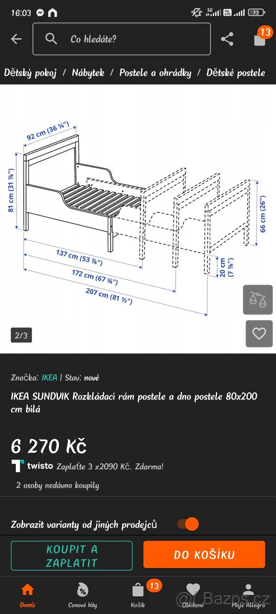 Rostoucí postel ikea
