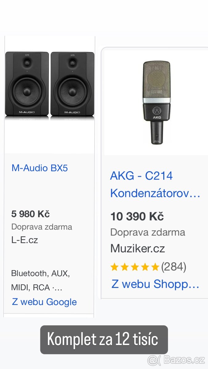 Mikrofon AKG c214, monitory M-audio BX5