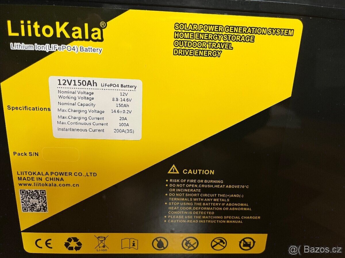 LiitoKala LiFePo4 12V 150AH s BMS - Trakční Baterie - Nová